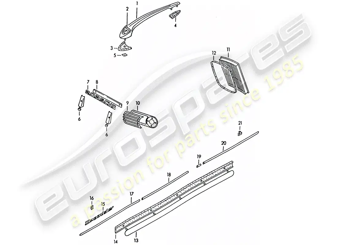 porsche 1957 (356/356a) decorative fittings parts diagram
