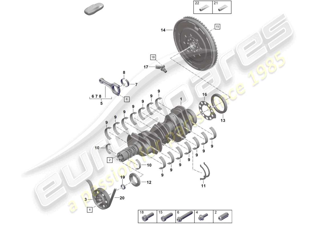 porsche 2024 (992-2 gt3/rs/st) crankshaft conrod flywheel part diagram