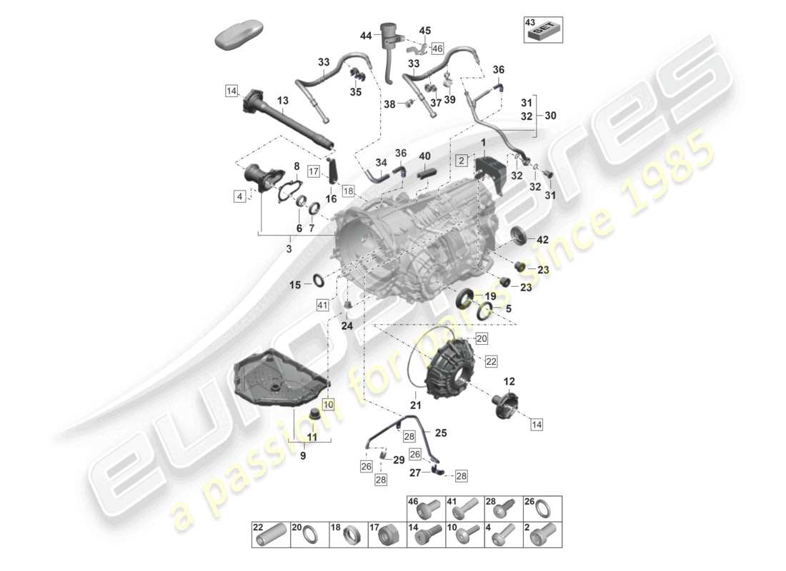 porsche 2024 (992-2 gt3/rs/st) 7-speed dual clutch gearbox - pdk - individual parts part diagram