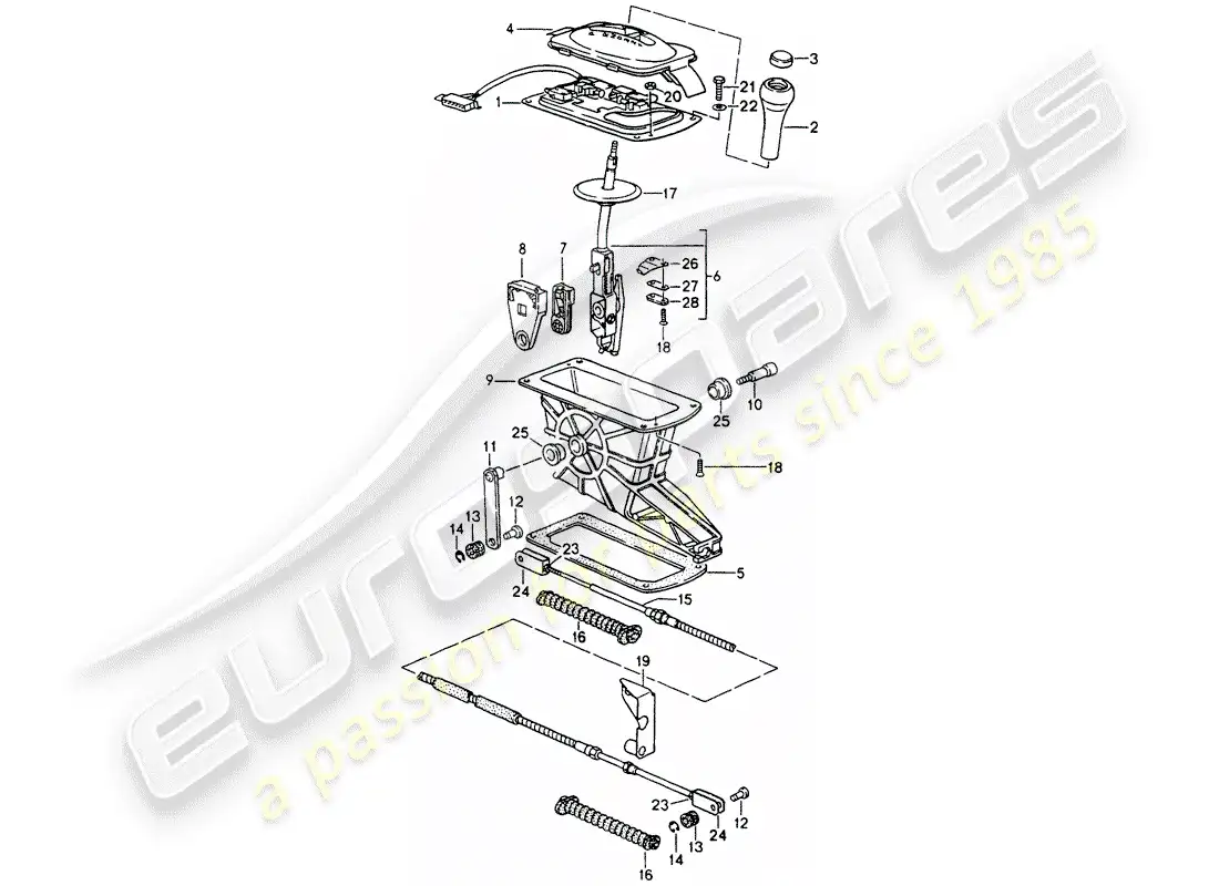porsche 1990 (964) selector lever - tiptronic - d >> - mj 1991 parts diagram
