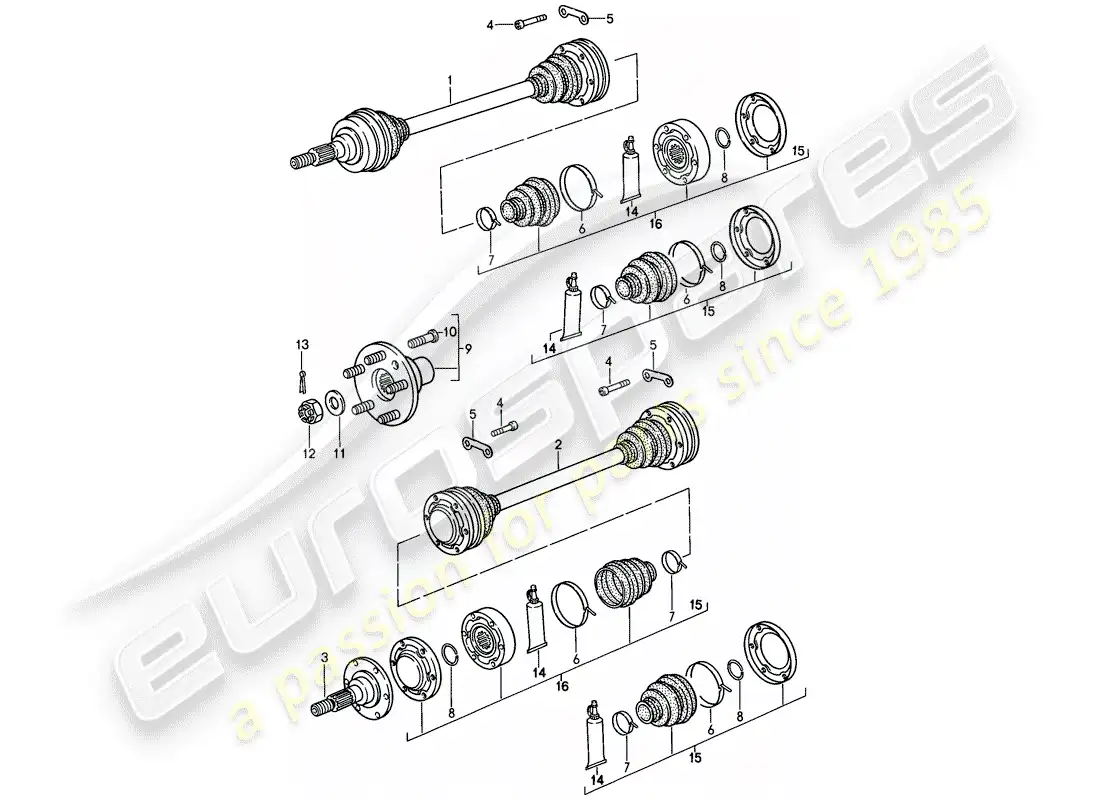 porsche 1989 (911) drive shaft - rear-wheel hub parts diagram