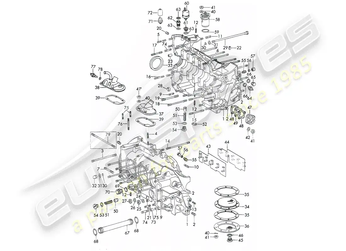 porsche 1965 (911/912) crankcase - repair set for maintenance - gasket set - see illustration: parts diagram