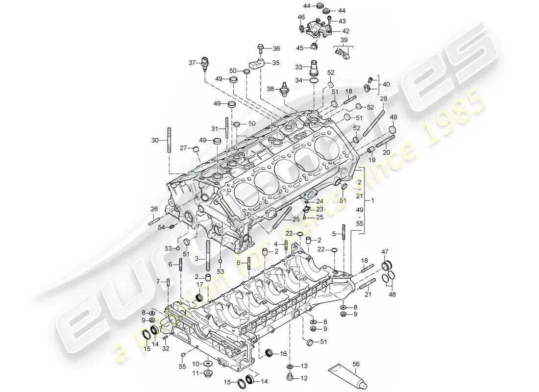 porsche 2005 (carrera gt) crankcase - single parts parts diagram
