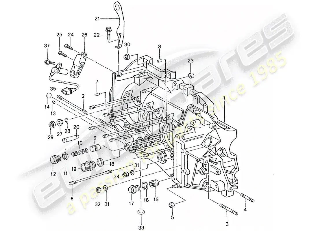 porsche 2005 (996 turbo / gt2) crankcase parts diagram