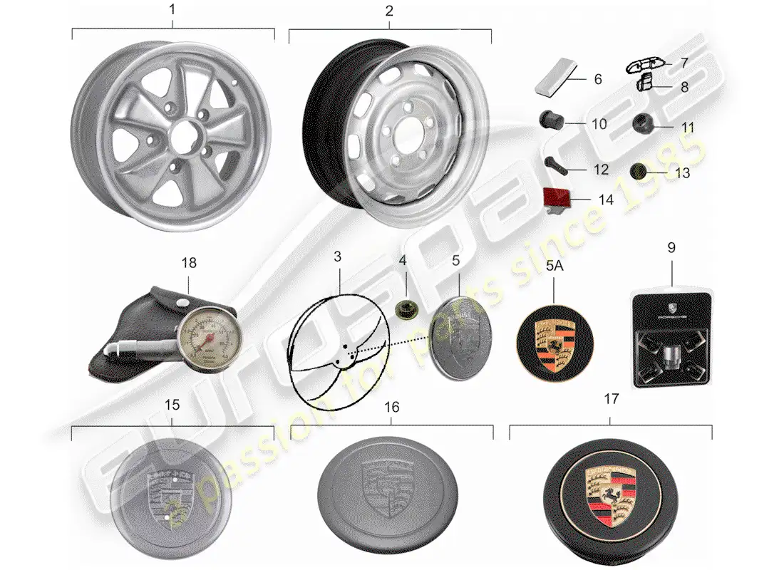 porsche 1966 (911/912) wheels parts diagram
