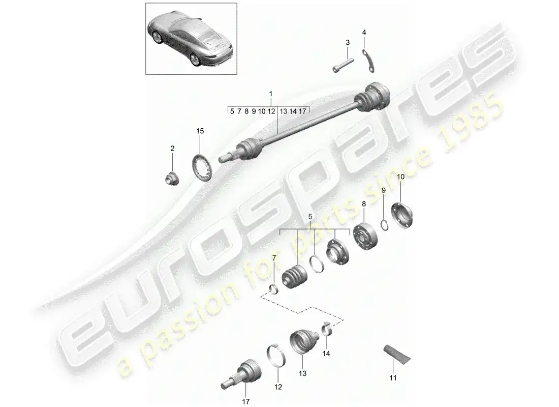 porsche 2013 (991-1) drive shaft parts diagram