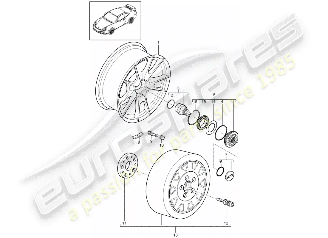 porsche 2009 (997-2 gt3) central locking parts diagram
