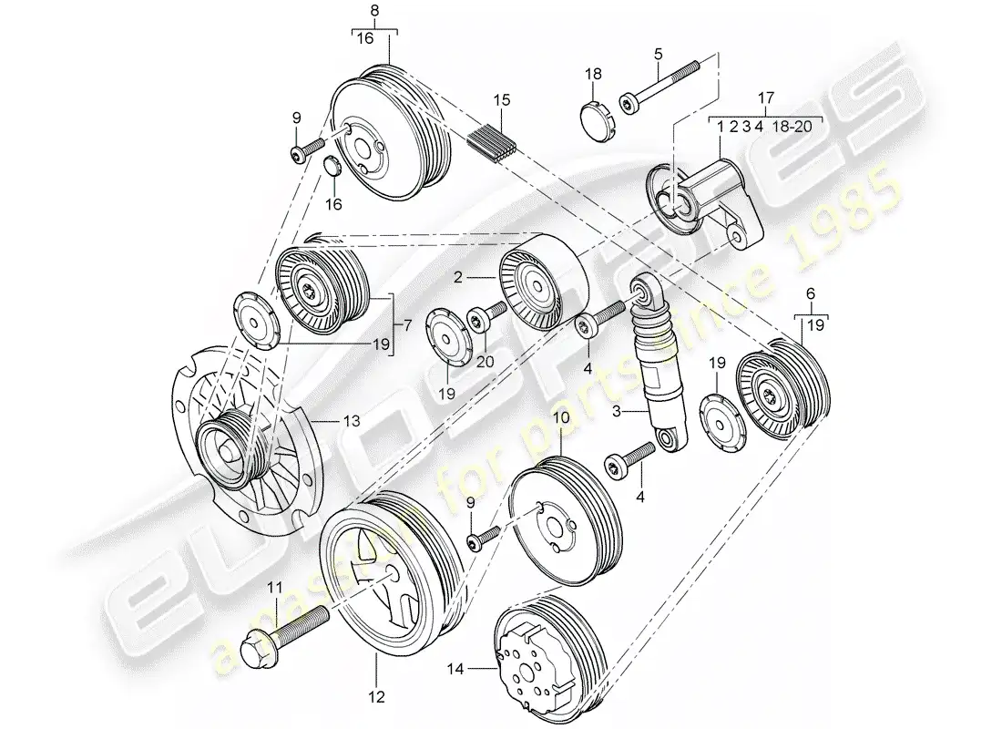 porsche 2005 (cayenne e1 9pa) belt tensioning damper parts diagram