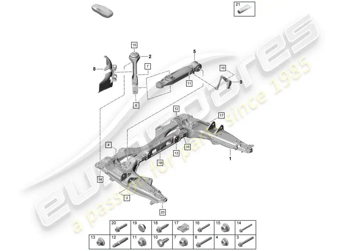 porsche 2020 (718 boxster spyder) cross member parts diagram