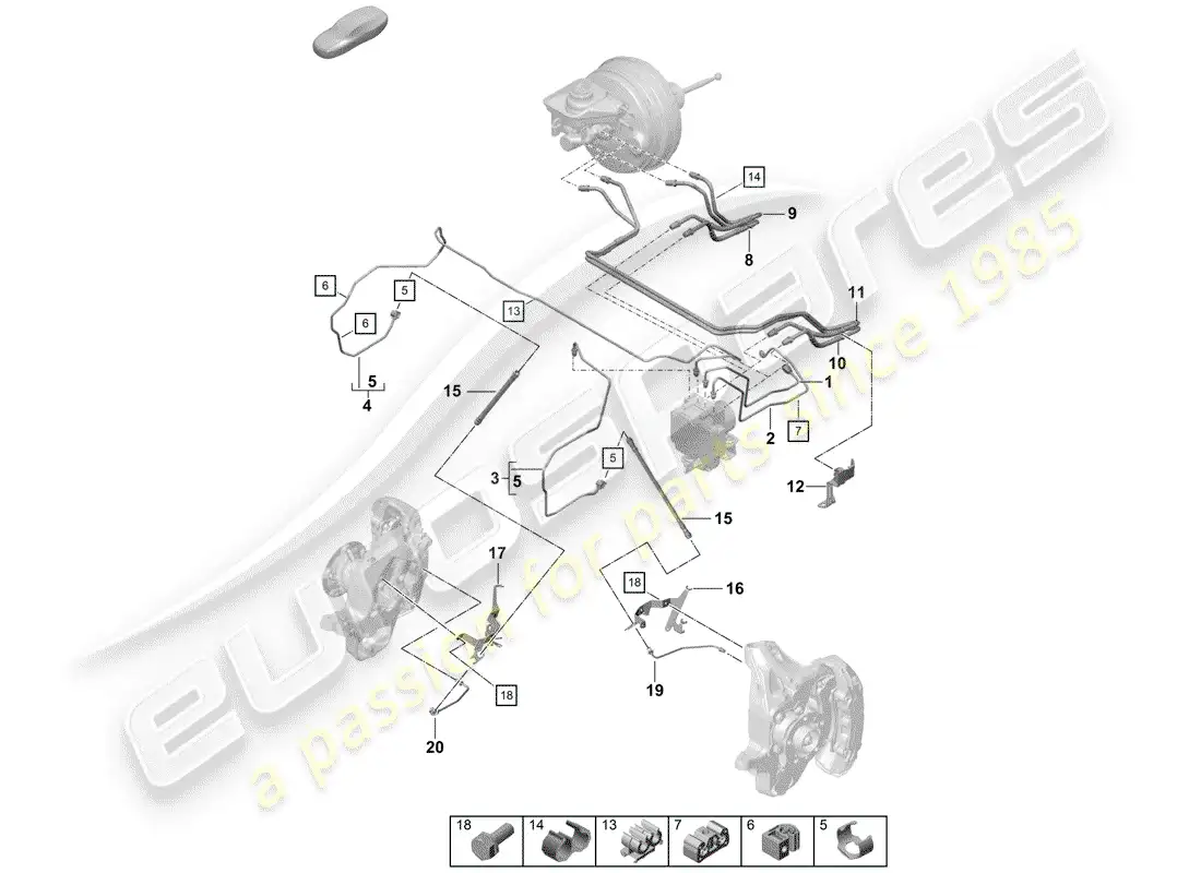 porsche 2020 (718 boxster spyder) brake line parts diagram