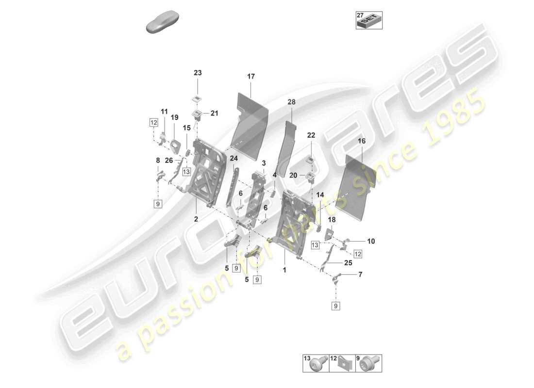 porsche 2020 (taycan 9j1-1) backrest frame comfort seat part diagram