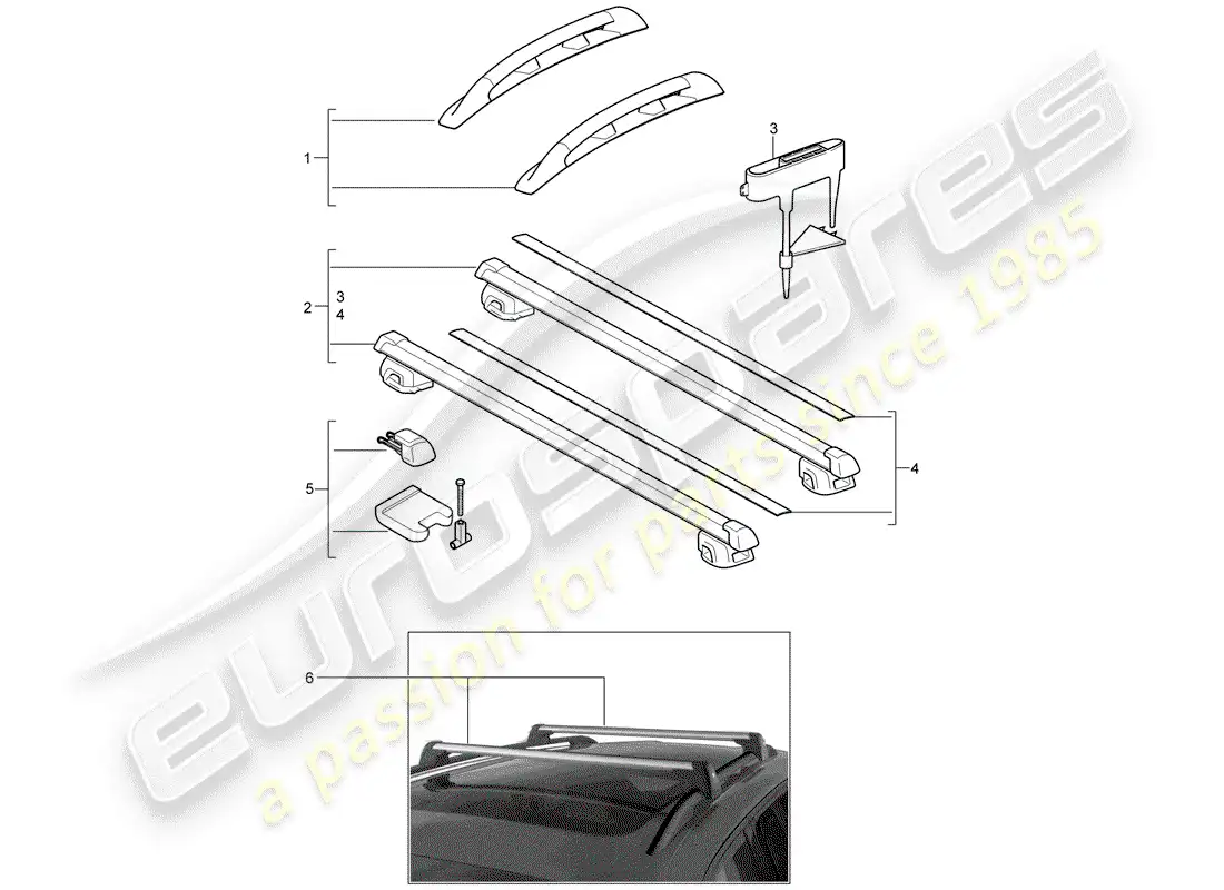 porsche 2016 (tequipment cayenne) roof rail parts diagram