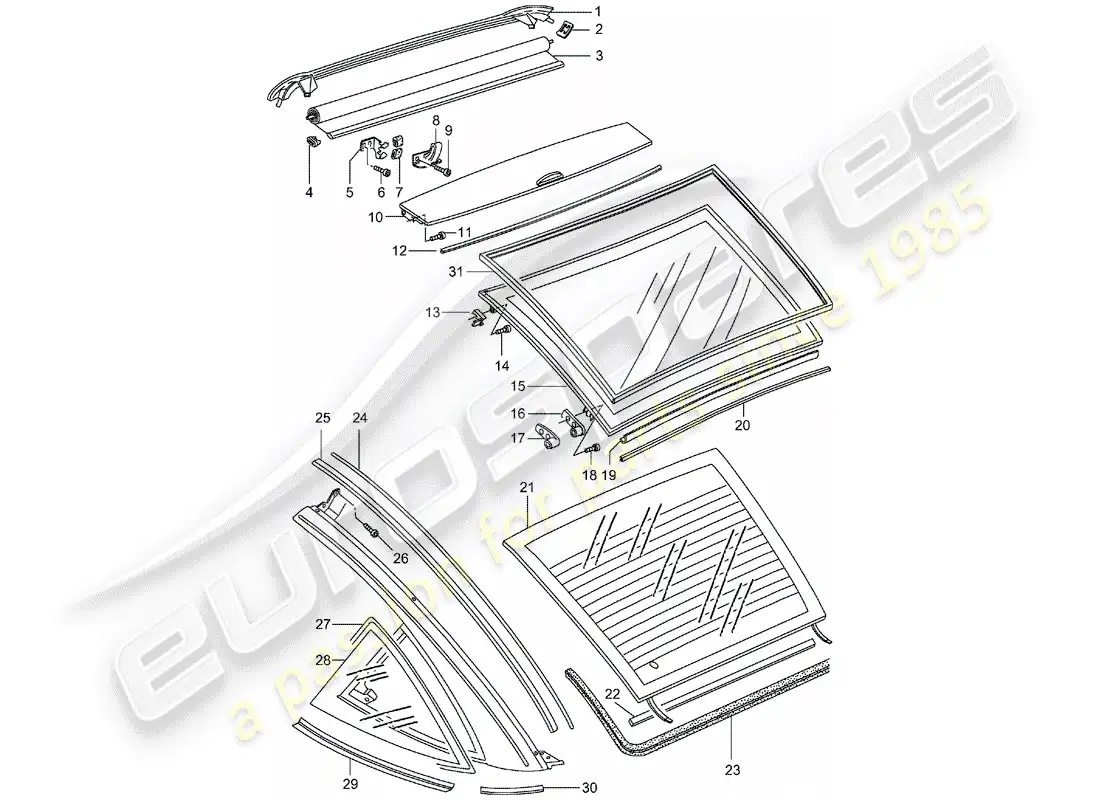 porsche 1994 (993) glass roof parts diagram