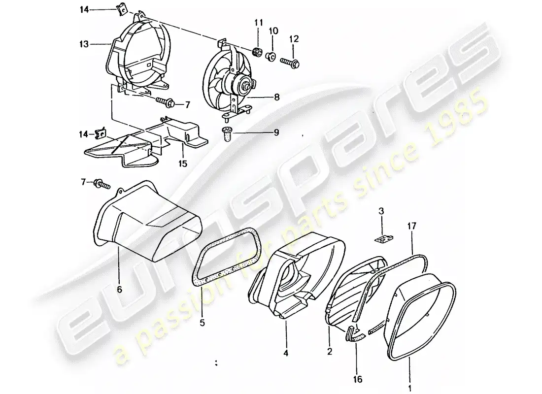 porsche 2002 (986 boxster) engine compartment cooling parts diagram