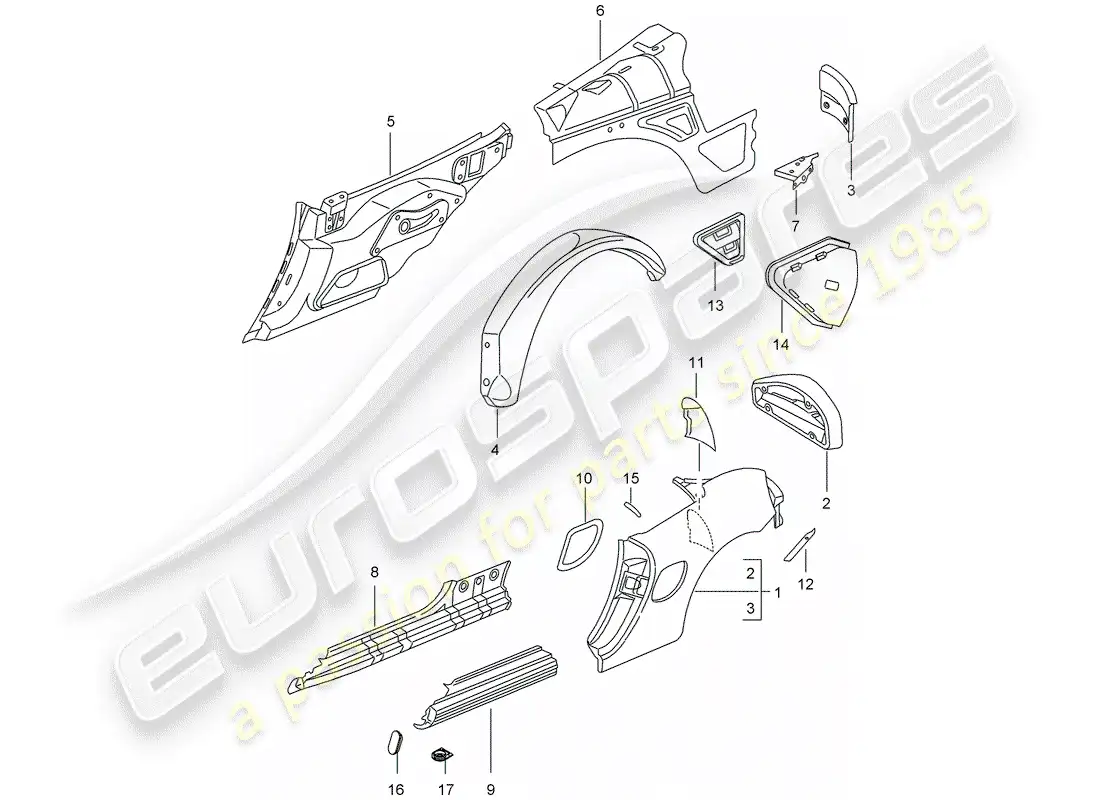 porsche 2002 (986 boxster) side panel parts diagram