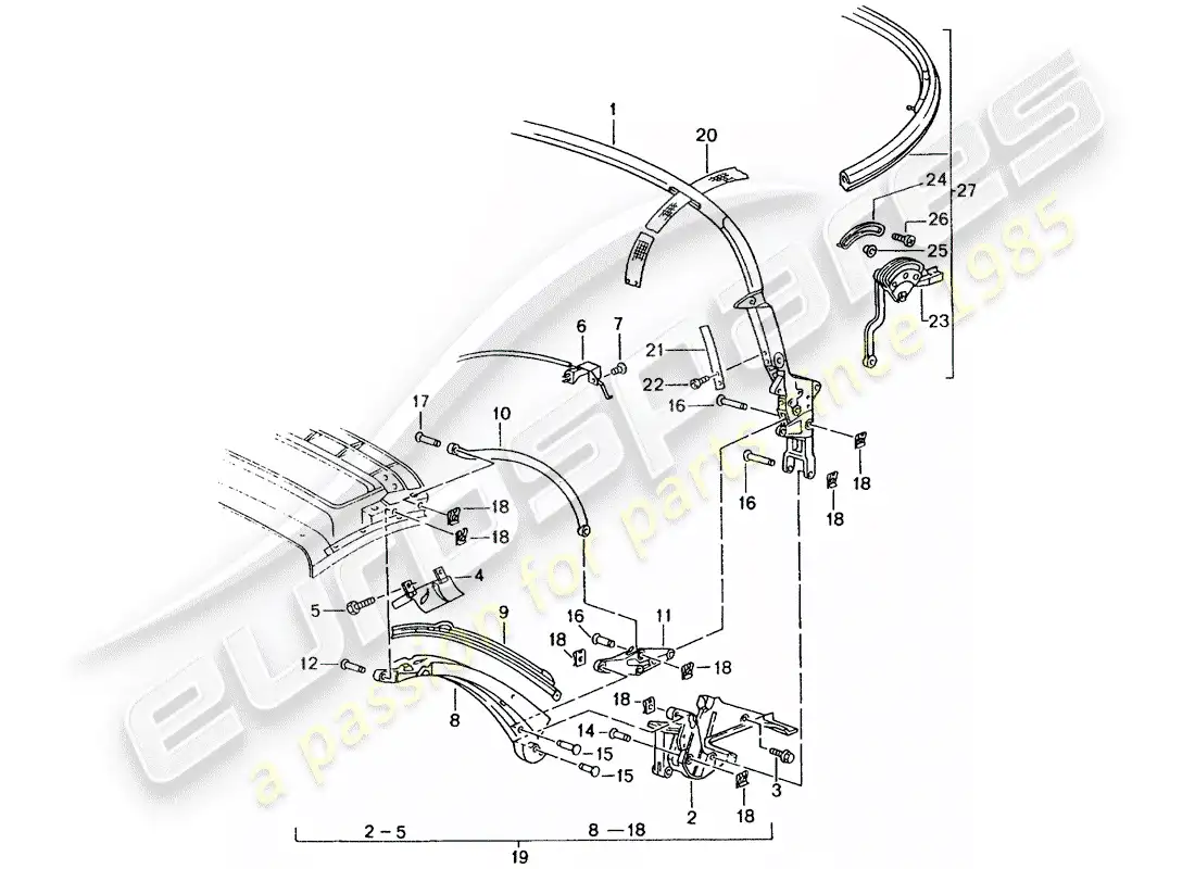 porsche 2002 (986 boxster) top frame - single parts parts diagram