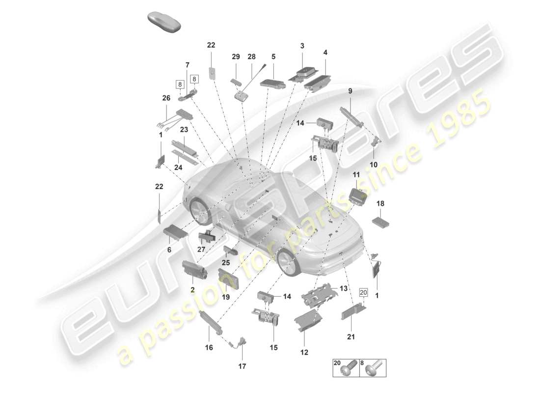 porsche 2020 (taycan 9j1-1) aerial chip card reader for road toll system part diagram