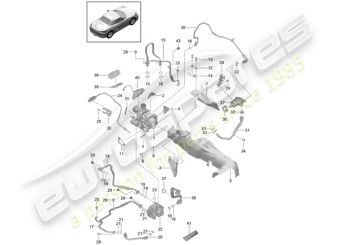 porsche 2017 (718 boxster) exhaust gas turbocharger parts diagram