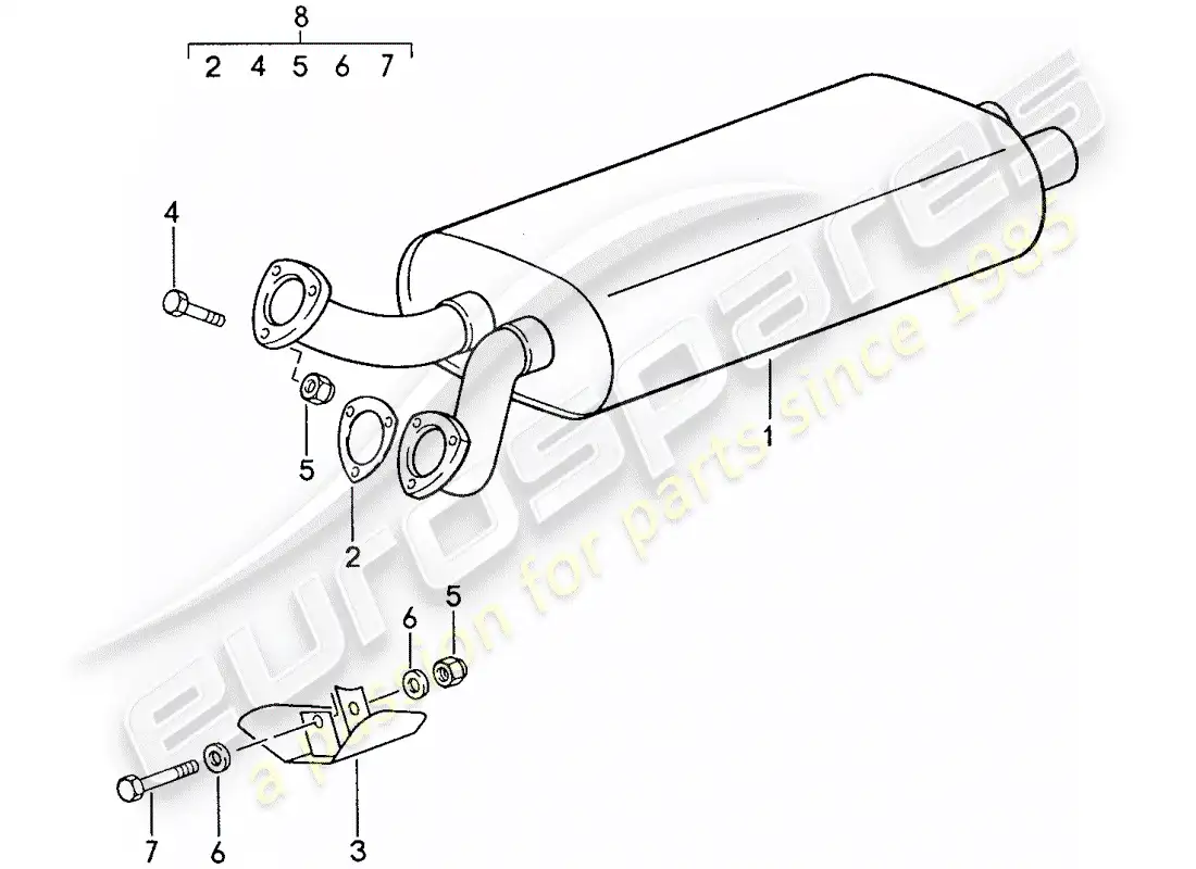 porsche 1990 (928) exhaust system - exhaust silencer, front parts diagram