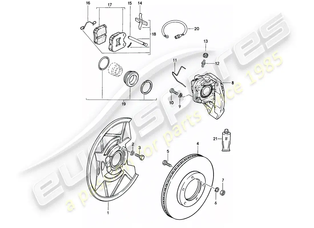 porsche 1986 (944) disc brakes - front axle parts diagram