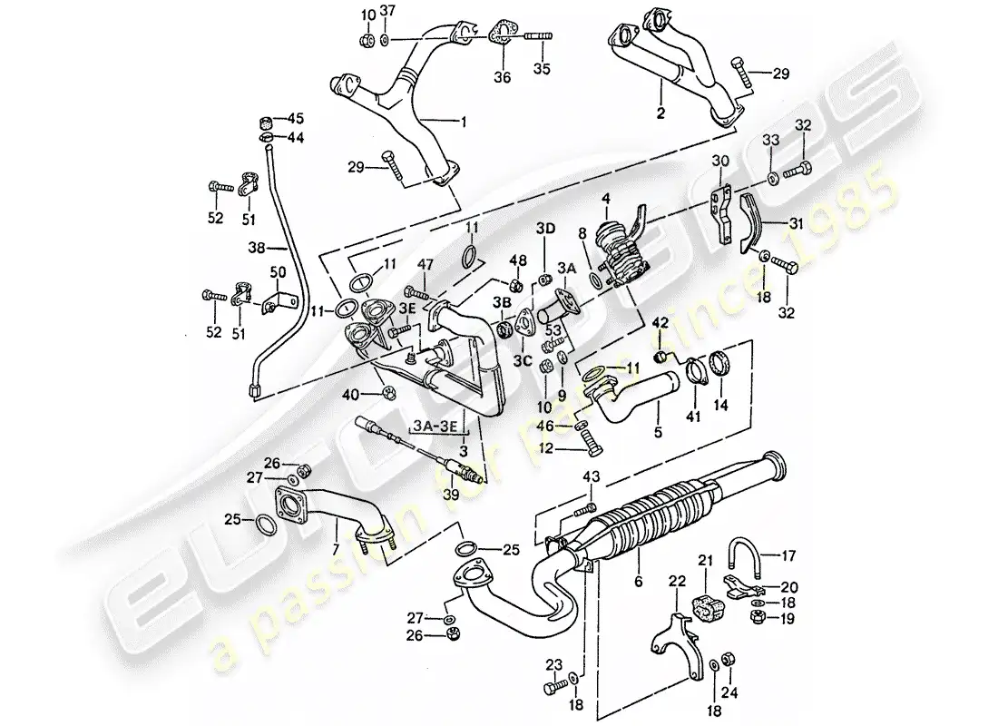 porsche 1990 (944) exhaust system - catalyst parts diagram