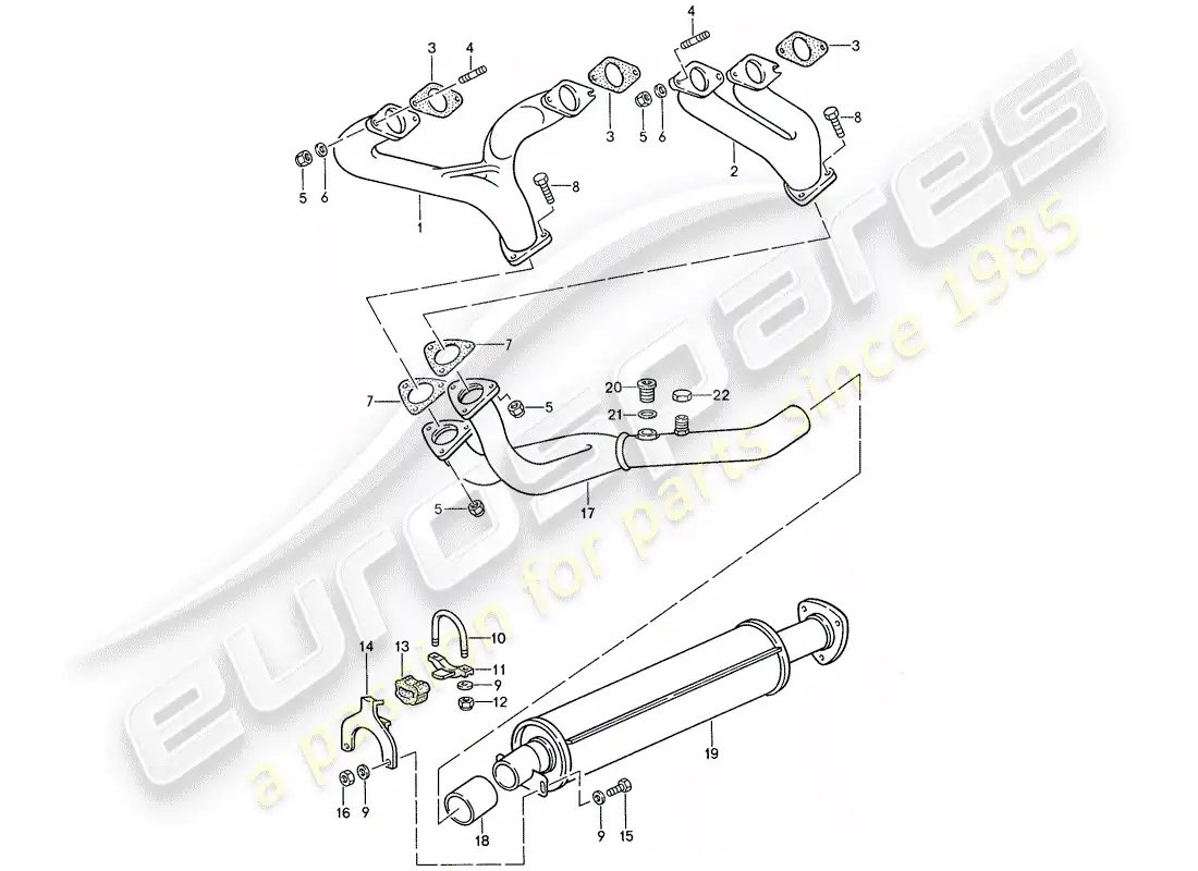 porsche 1990 (944) exhaust system - exhaust silencer, front parts diagram