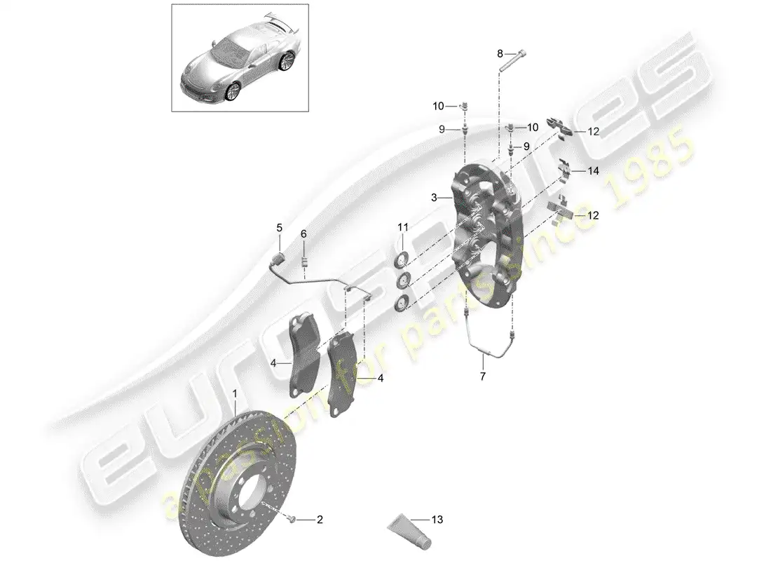 porsche 2018 (991-2 r/gt3/rs) disc brakes parts diagram