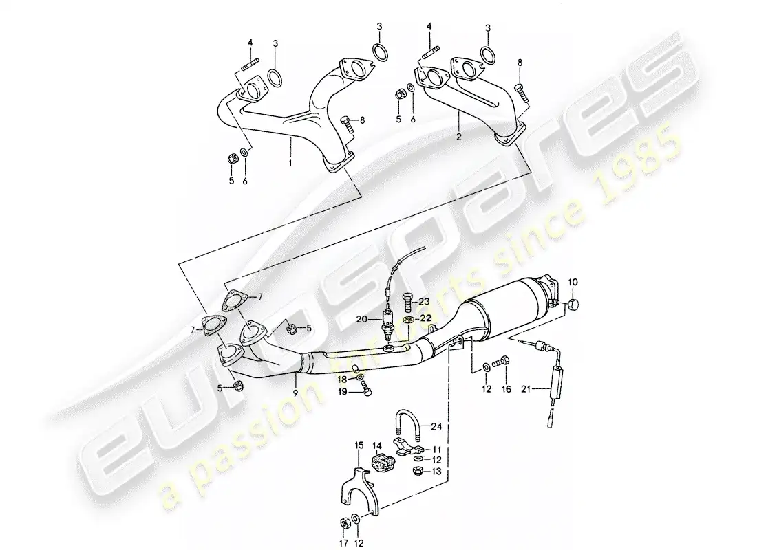 porsche 1993 (968) exhaust system - catalyst parts diagram