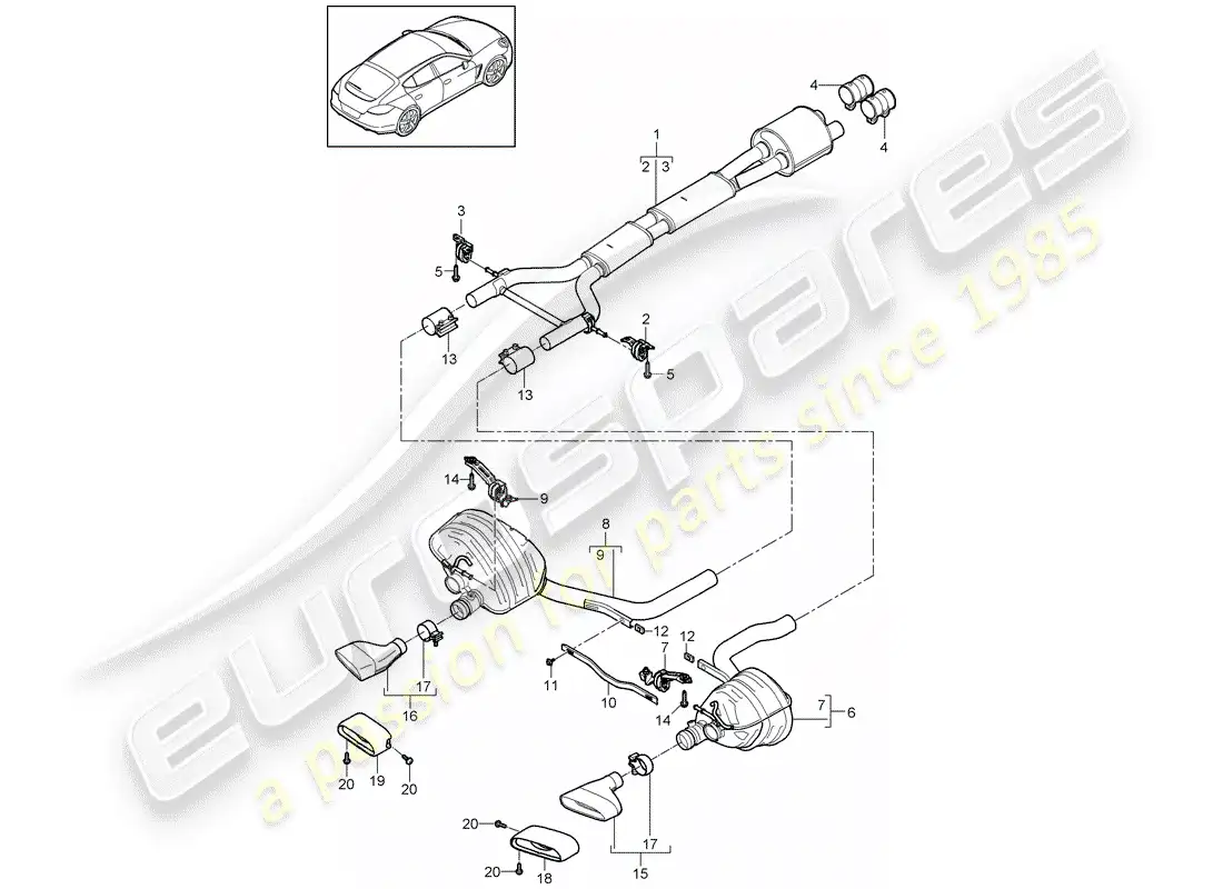 porsche 2016 (panamera 970) exhaust system parts diagram