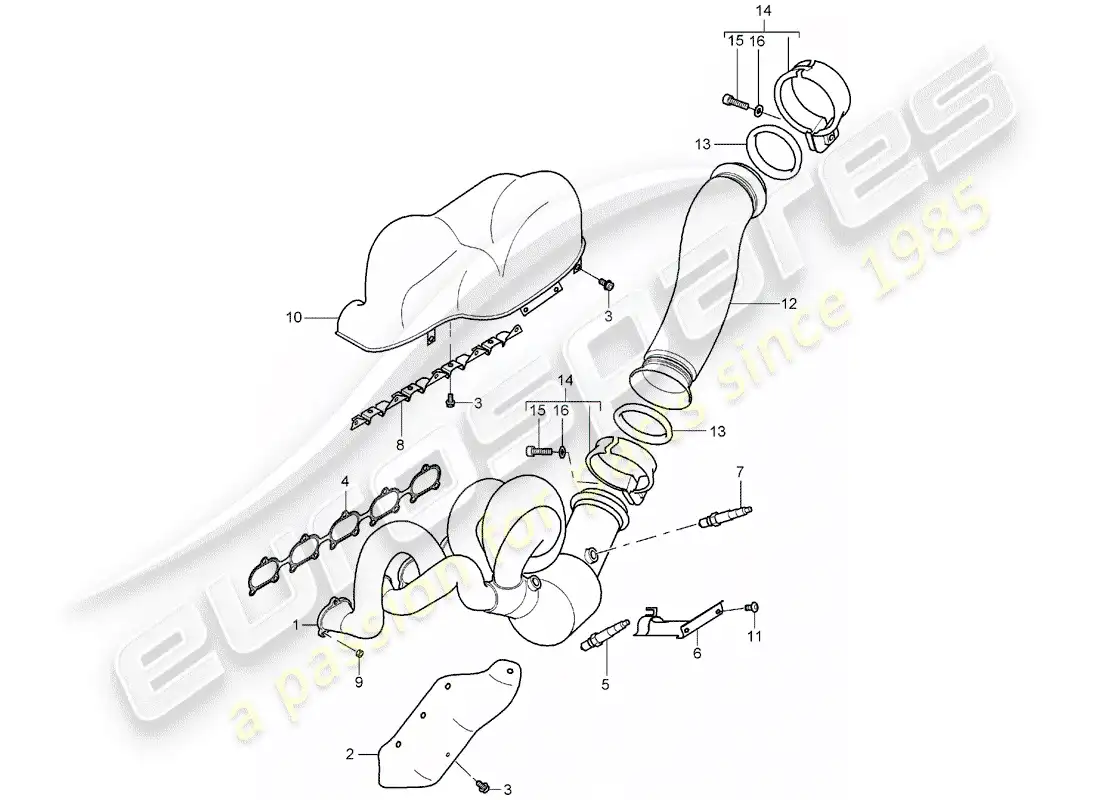 porsche 2006 (carrera gt) exhaust system - exhaust manifold - catalyst - cylinders 6 - 10 parts diagram