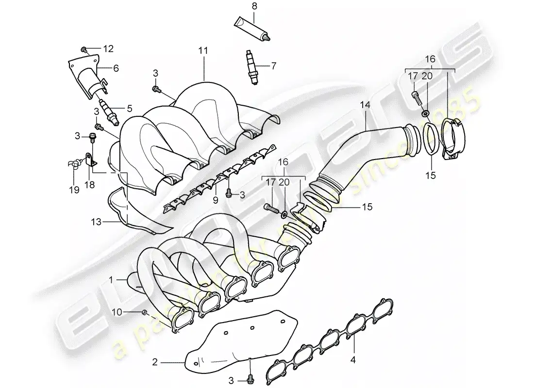 porsche 2006 (carrera gt) exhaust system - exhaust manifold - catalyst - cyl. 1 - 5 parts diagram