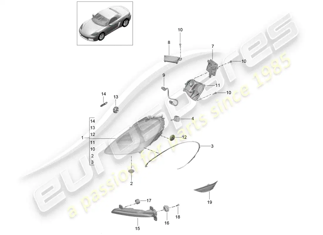 porsche 2018 (718 boxster) headlamp parts diagram