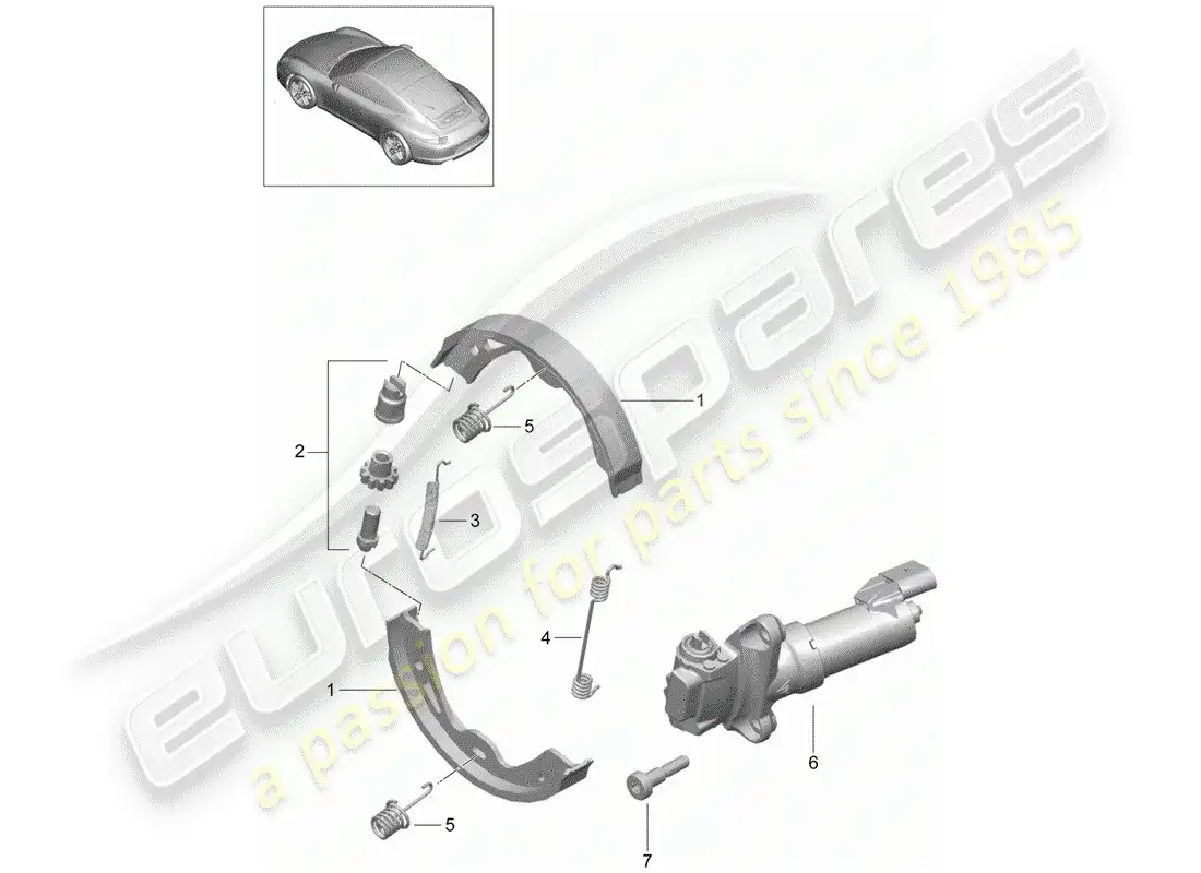 porsche 2012 (991-1) parking brake parts diagram