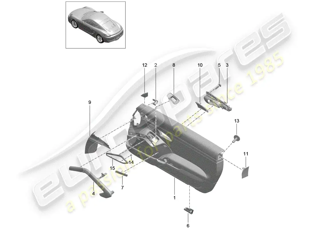 porsche 2016 (981 cayman) door panel parts diagram