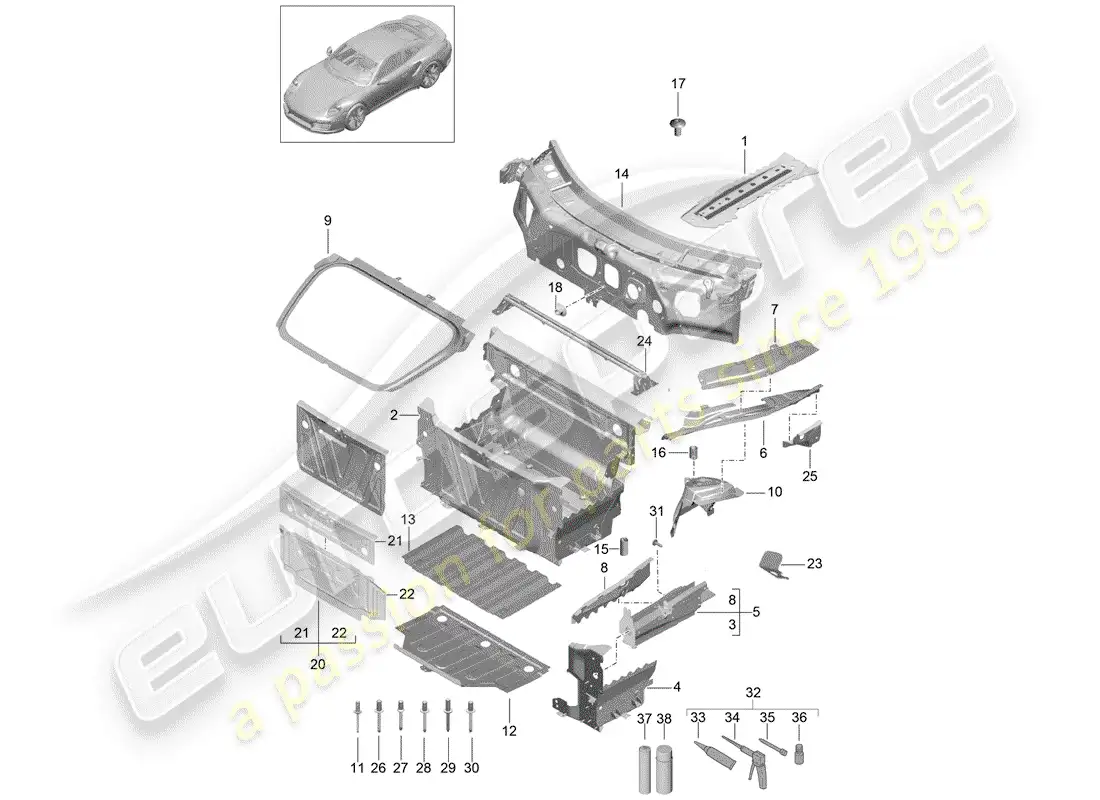 porsche 2016 (991-1 turbo) front end parts diagram