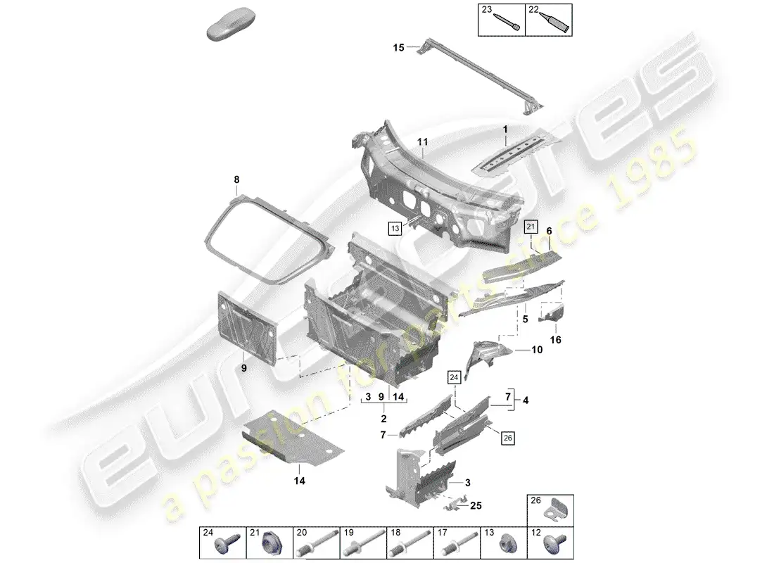 porsche 2019 (718 boxster spyder) front end parts diagram