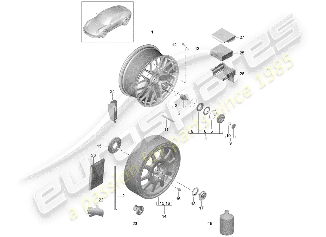 porsche 2015 (991-1) wheels parts diagram