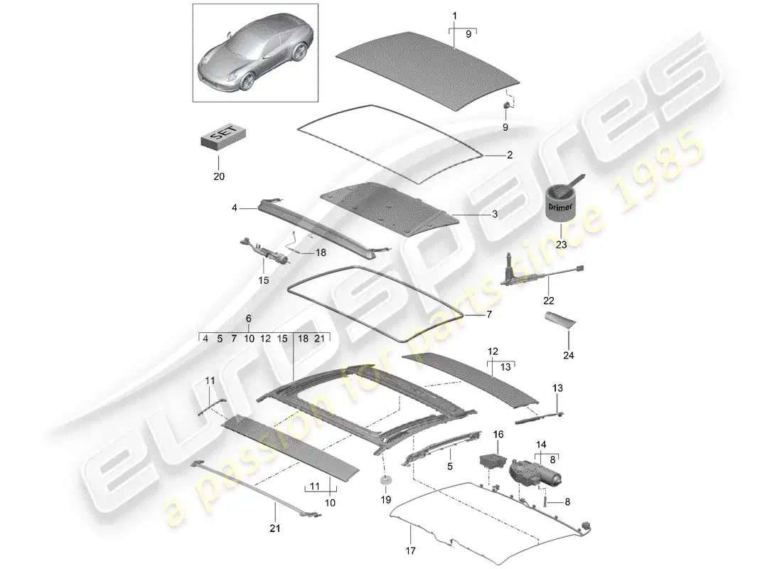 porsche 2013 (991-1) sunroof parts diagram
