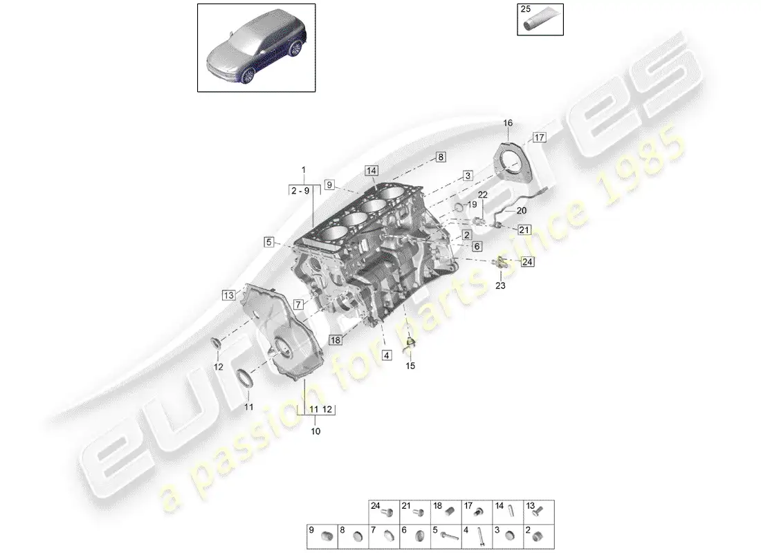 porsche 2020 (cayenne e3 9ya/9yb) crankcase part diagram
