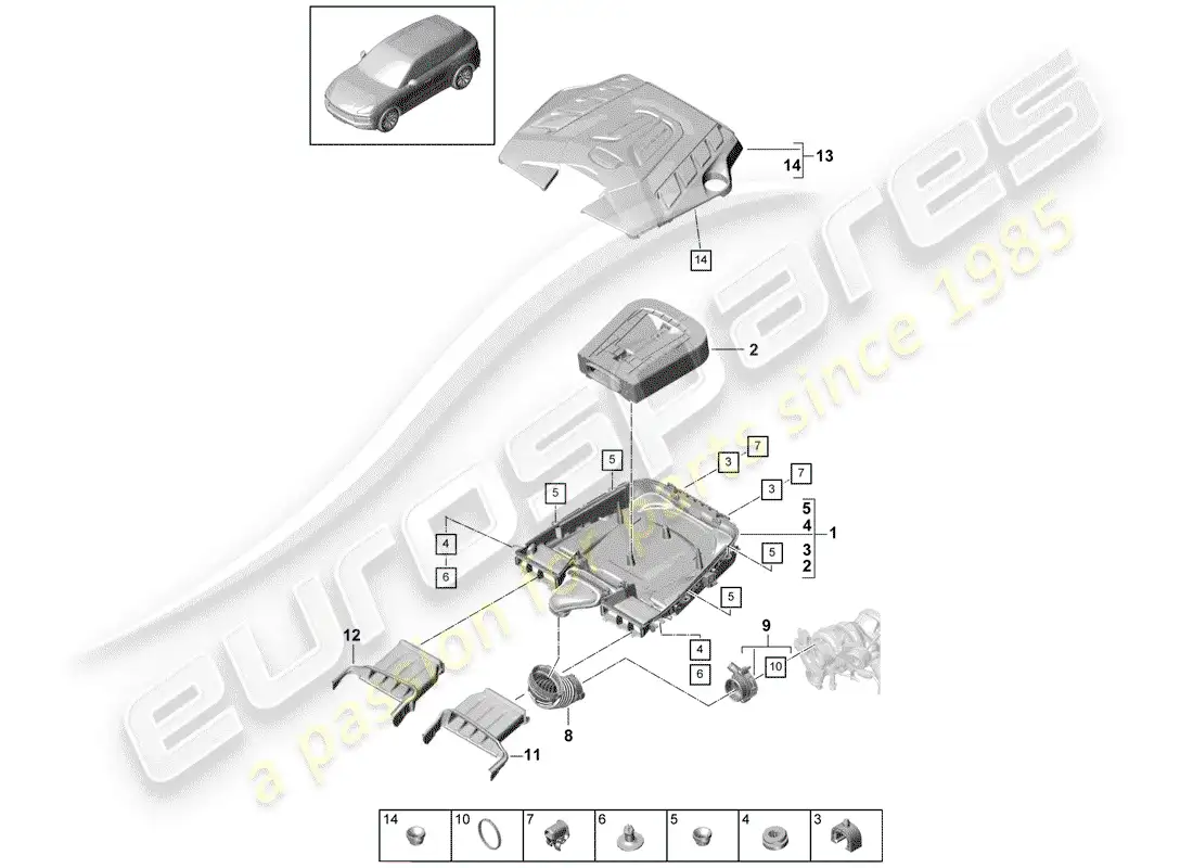 porsche 2020 (cayenne e3 9ya/9yb) air cleaner with connecting part diagram