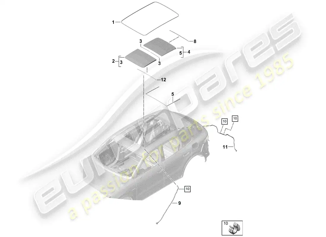 porsche 2020 (cayenne e3 9ya/9yb) glass roof part diagram