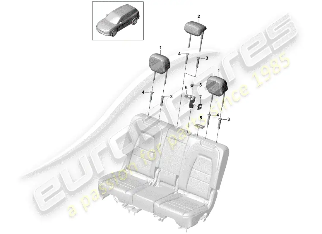 porsche 2020 (cayenne e3 9ya/9yb) headrest part diagram