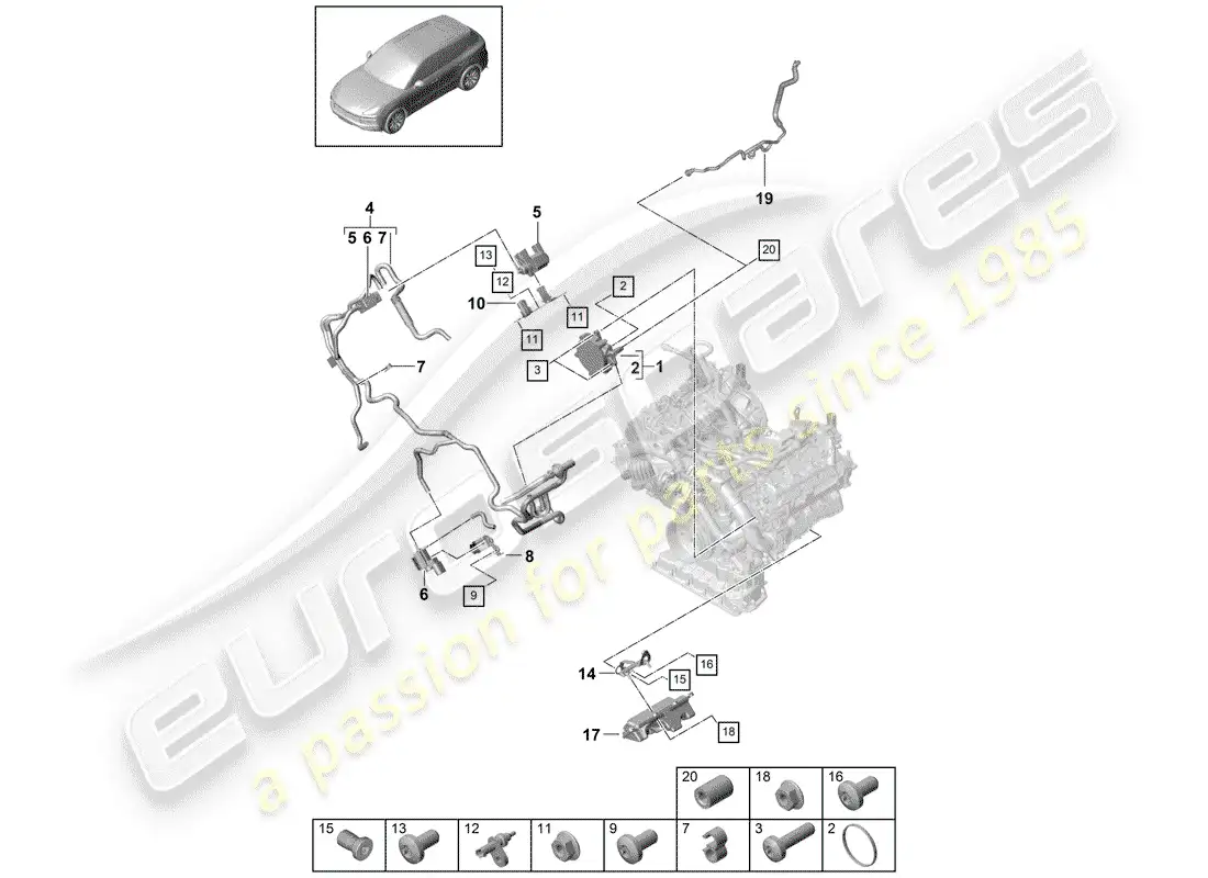 porsche 2020 (cayenne e3 9ya/9yb) vacuum system part diagram
