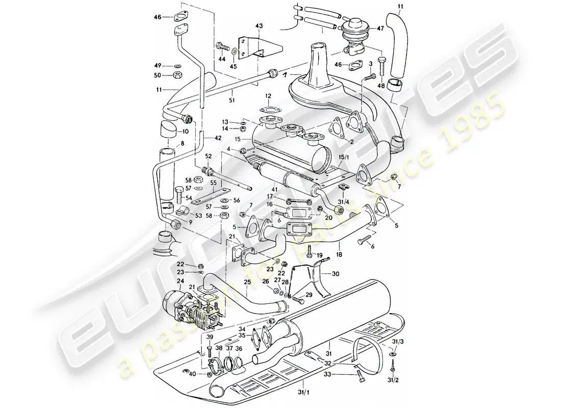porsche 1975 (911 turbo) exhaust system parts diagram