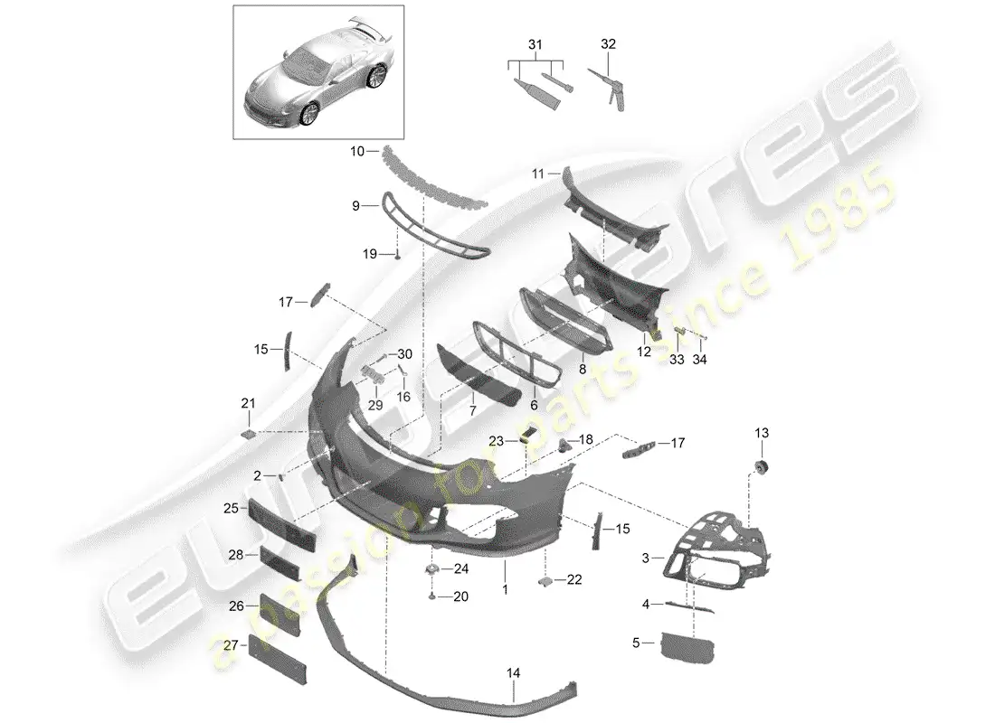 porsche 2019 (991-2 r/gt3/rs) bumper parts diagram