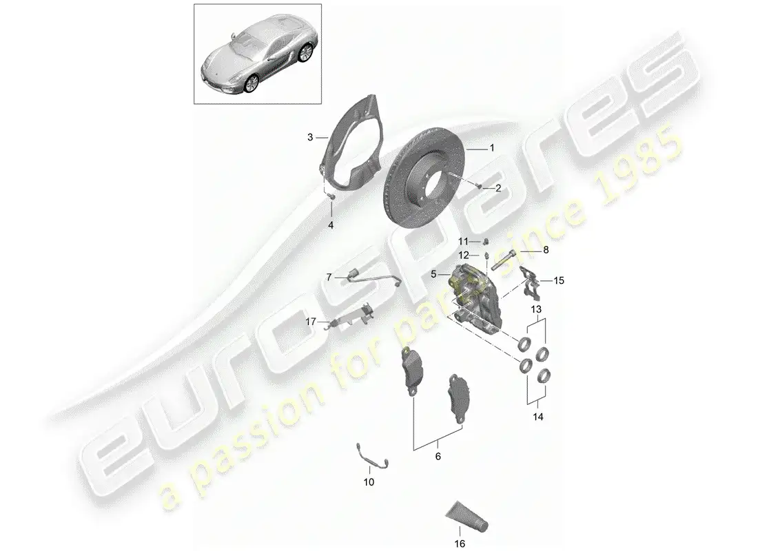porsche 2015 (981 cayman) disc brakes parts diagram