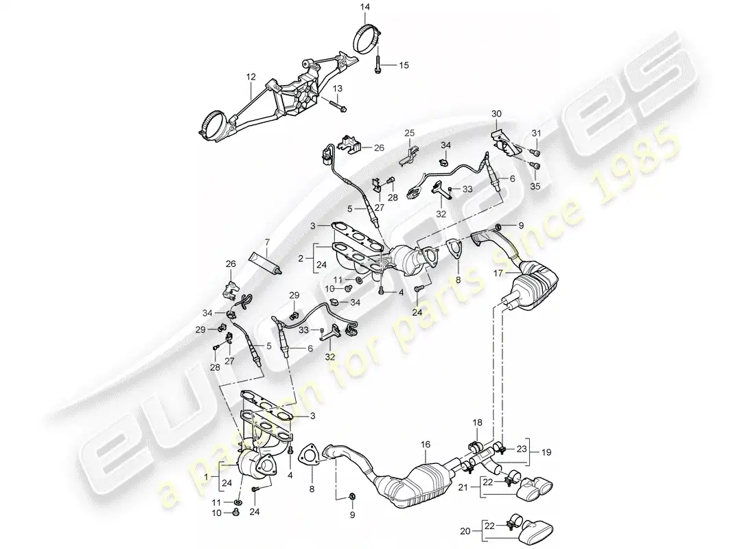 porsche 2008 (987 cayman) exhaust system parts diagram