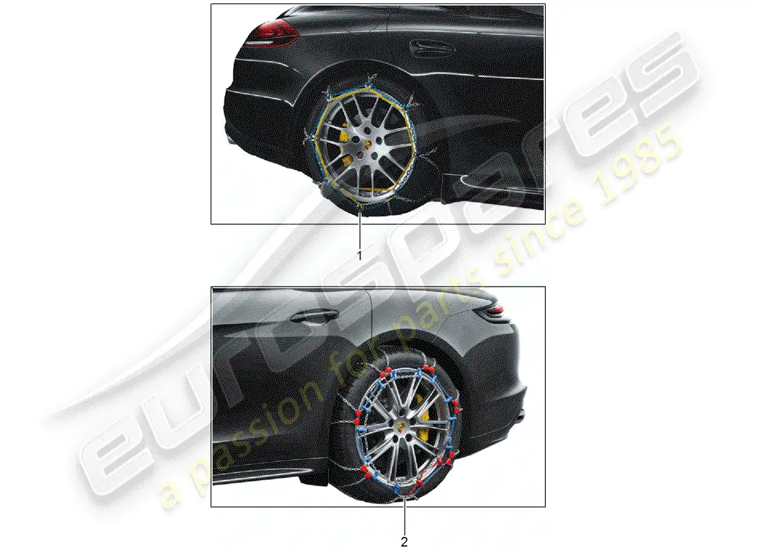 porsche 2014 (tequipment panamera) snow chains parts diagram
