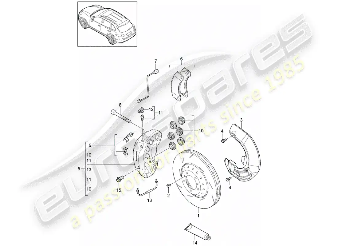 porsche 2011 (cayenne e2 92a) disc brakes parts diagram