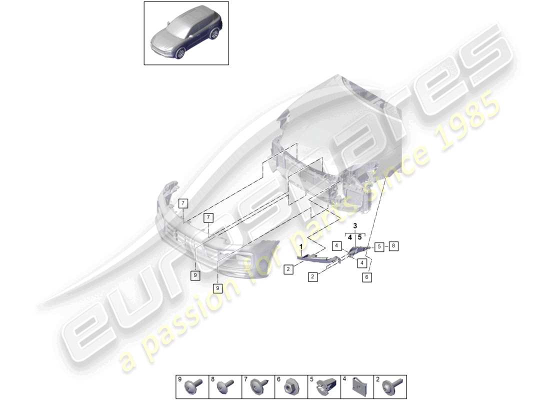 porsche 2023 (cayenne e3 9ya/9yb) fasteners front bumper part diagram